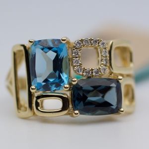EFFY 14k Yellow Gold Blue Topaz And Diamond Ring